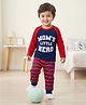 Babyhug Cotton Knit Raglan Full Sleeves Text Printed T-Shirt & Pyjama Night Suit With Stripes - Navy Blue & Red