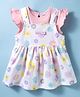 Simply Premium Cotton Knit Half Sleeves Floral Printed Frock & T-Shirt with Frill Detailing- White & Pink