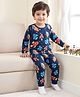 Babyhug Cotton Knit Full Sleeves Space Theme Printed Co-Ords T-Shirt & Pyjama Night Suit - Navy Blue