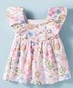 Simply Premium Poplin Woven Frill Sleeves Floral Printed Frock - Pink