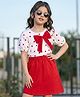 OLLINGTON ST. Cotton Knit Half Sleeves Printed Top & Skirt Set - Multicolor & Red