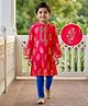 EARTHY TOUCH Cotton Knit Kurta Pajama Set With Floral Foil Print - Red & Blue