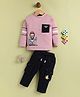 UNO KIDS Cotton Knit Disney Mickey & Friends Featuring Full Sleeves Donald Duck Printed Winter Sweatshirt & Pant Set - Peach