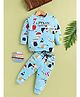 UNO KIDS Cotton Knit Full Sleeves Captain America Text Printed Winter Sweatshirt & Pant Set - Sky Blue