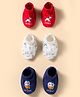 Doodle Poodle 100% Cotton Interlock Knit Owl & Zebra Printed Booties Pack of 3 - Dark Red, White & Navy Blue