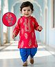 EARTHY TOUCH Cotton Jersey Knit Full Sleeves Kurta & Dhoti Set With Floral Foil Print - Red