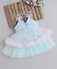 Many frocks & Woven Sleeveless Floral Beads Embellished Bow Applique Detailed Dress - Blue