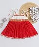 Many frocks & Cotton Woven Sleeveless Sequins Embellished Dress - Red & Cream
