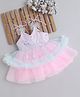 Many frocks & Woven Sleeveless Floral Beads Embellished Bow Applique Detailed Dress - Pink