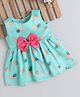 Many frocks & Satin Woven Sleeveless Bow Applique Detailed Strawberry Printed Dress - Green
