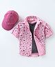 Rikidoos Cotton Woven Full Sleeves Printed Shirt With Attached Inner Tee & Cap - Pink