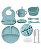 Tony Stark 7 Pcs Silicone Baby Feeding Set Bpa-Free,Microwave Safe,Anti-Slip Base | Complete Tableware Kit for Babies & Toddlers with Suction Plate,Bowl,Cup, Spoon,Fork & Bib (Light Blue)