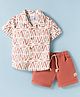 Simply Premium Cotton Woven Half Sleeves Printed Shirt & Shorts Set - Rust Orange