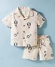 Simply Linen Woven Half Sleeves  Hot Air Balloon Co-Ord Printed Shirt & Shorts Set - Blue