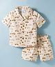 Simply Linen Woven Half Sleeves  Car Co-Ord Printed Shirt & Shorts Set - Khaki
