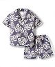 Simply Premium Cotton Woven Half Sleeves Co-ords Shirt & Shorts Set with Leaves Print - Navy Blue