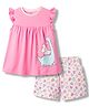 CUCUMBER Knit Sleeveless Top & Shorts Night Suit With Dino & Heart Print - Pink
