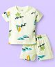 CUCUMBER Knit Half Sleeves T-Shirt & Shorts Co-ord Set With Beach Theme Print - Light Green