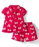 CUCUMBER Knit Half Sleeves Top & Short Night Suit With Bow Print - Red