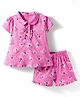 CUCUMBER Knit Half Sleeves T-Shirt & Shorts Co-ord Night Suit With Floral Print - Pink