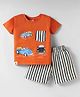 CUCUMBER Knit Half Sleeves T-Shirt & Shorts Set With Car Print - Orange