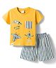 CUCUMBER Knit Half Sleeves T-Shirt & Shorts Set With Fighter Jet Print - Mustard