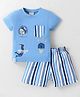 CUCUMBER Knit Half Sleeves T-Shirt & Shorts Set With Baskeball Print - Light Blue
