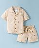 Simply Premium Cotton Knit Jungle Theme Printed Co-Ords Shirt & Shorts Night Suit - Khaki