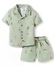 Simply Premium Cotton Knit Jungle Theme Printed Co-Ords Shirt & Shorts Night Suit - Light Green