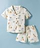 Simply Premium Linen Knit Jungle Theme Printed Co-Ords Shirt & Shorts Night Suit - Off White