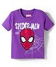 Babyhug Marvel Cotton Knit T-Shirt with Spider-Man Graphic Half Sleeves Round Neck Purple