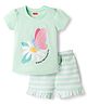 Babyhug Cotton Knit Half Sleeves Floral & Butterfly Printed & Striped T-Shirt & Shorts Night Suit - Light Green