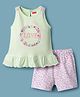 Babyhug Cotton Knit Sleeveless T-Shirt & Shorts Night Suit With Floral Print - Light Green