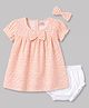 Babyhug Cotton Woven Half Sleeves Checked Frock With Bloomer & Headband - Pink