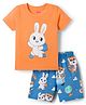 Babyhug Cotton Knit Half Sleeves T-Shirt & Shorts Night Suit with Bunny Print - Orange