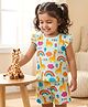 Babyhug Cotton Knit Frill Sleeves Co-ords T-Shirt & Shorts Night Suit with Jungle Theme Print - Light Blue