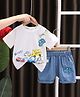 POP STREET KIDS Cotton Knit Half Sleeves Car Printed Tee With Shorts Set - White