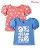 Honeyhap Premium 100% Cotton Knit With Bio Finish Half Sleeves T-Shirts With Floral Print Pack of 2 - Azure Blue & Fresh Salmon