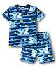 Babyhug Cotton Knit Half Sleeves T-Shirt & Shorts Co-ord Night Suit With Shark Print - Navy Blue