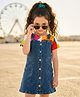 OLLINGTON ST. Stretchable Denim Pinafore With Printed Half Sleeve Top - Blue & Multicolour
