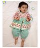 KID1 Cotton Woven Full Sleeves Floral Printed Kurti & Pajama Set - Peach