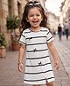 Babyhug Cotton Knit One Piece Dresses/Frocks Short Sleeves Round Neck Striped White 18-24 Months
