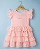 Enfance Half Frill Sleeves Glitter Embellished Brand Name Foil Printed Layered Knee Length Dress - Peach