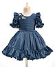 Enfance Ruffle Detailed Half Peasant Sleeves Floral Applique Detailed Layered Knee Length Dress - Blue