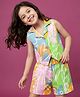 OLLINGTON ST. Cotton Twill Lycra Printed Co-ord Set Of Sleeveless Top & Shorts  - Multicolour