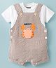 Little Kangaroos Knitted Half Sleeves T-Shirt & Striped Dungaree Style Romper With Crab Applique - Grey & White