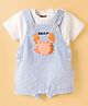 Little Kangaroos Knitted Half Sleeves T-Shirt & Striped Dungaree Style Romper With Crab Applique - Blue & White