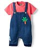 Little Kangaroos Knitted Dungaree with Half Sleeves T-Shirt with Coconut Tree Embroidery - Navy Blue