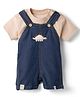 Little Kangaroos Knitted Dungaree with Half Sleeves T-Shirt with Dino Patch Detailing - Navy Blue