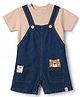 Little Kangaroos Cotton Woven Dungaree Half Sleeves Inner Tee with Teddy Bear Patch - Navy Blue
